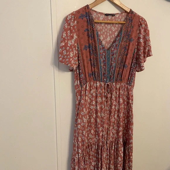 BloomChic Floral Maxi Dress - Terracotta and Blue Size 14/16 Boho - Picture 5 of 12